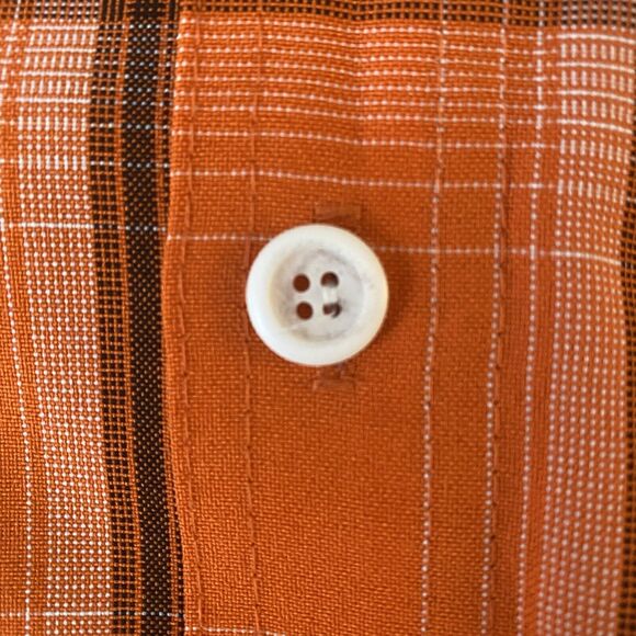 Vintage Caltop Mens Plaid Short Sleeve Orange button up Shirt XL Old School 90s - Picture 5 of 11